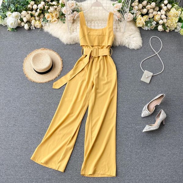 

women spaghetti strap jumpsuits backless square collar lace up rompers summer casual holiday wide leg long rompers, Black;white
