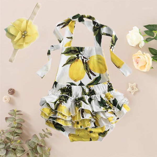 

clothing sets 0-24 months baby girls clothes set flower print romper jumpsuit + floral headband sling backless holiday casual wear1, White
