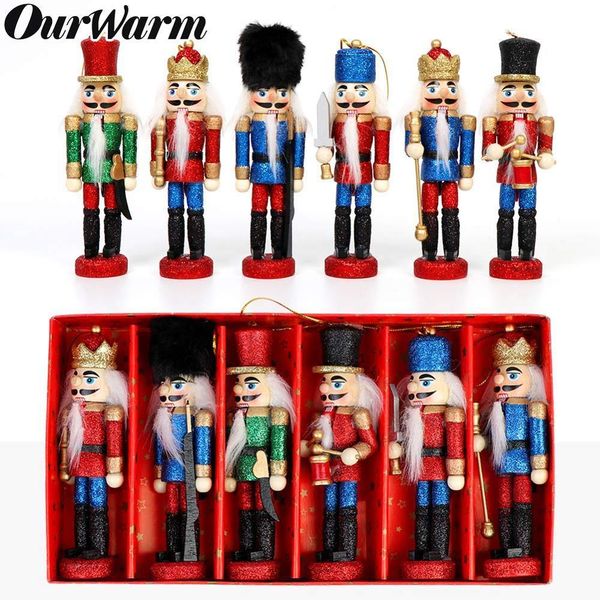 

6pcs glittery wooden ourwarm nutcrackers christmas ornaments nutcrackers figures soldier puppet toy christmas hanging decoration