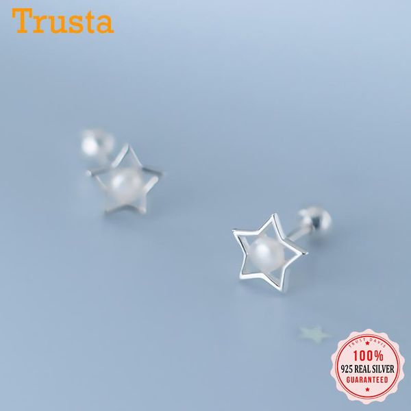 

trustdavis real 925 sterling silver fashion 2021 hollow star screw stud earring for women wedding party fine s925 jewelry db076, Golden;silver