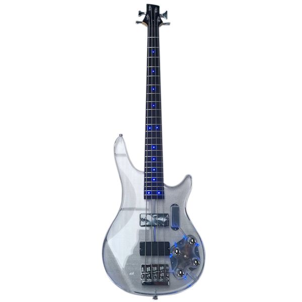

acrylic body electric bass guitar with blue light inside