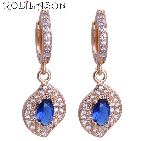 

dangle & chandelier rolilason wedding delicate crystal earrings yellow gold color blue zircon fashion jewelry zirconia drop jes1146, Silver