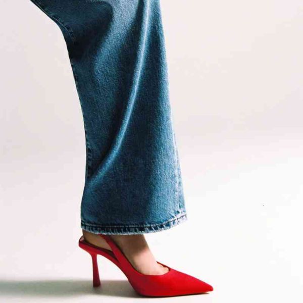 

za dress shoes mulher vermelho estilingue apontou toe saltos bombas de festa moda fina envolvente tornozelo cinta sapatos femininos sandÃ¡lia, Black