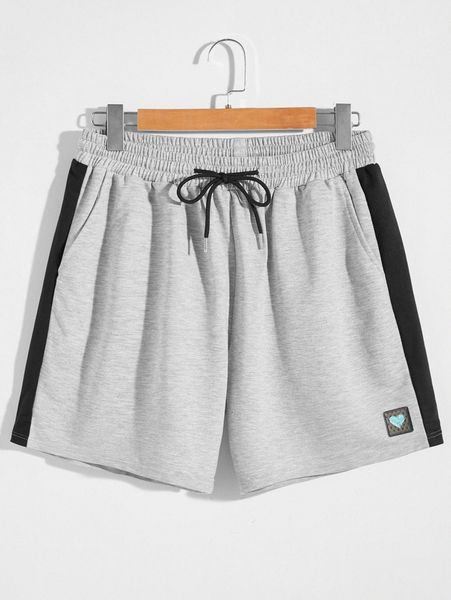 

romwe guys heart patched striped side shorts b7im#, Black