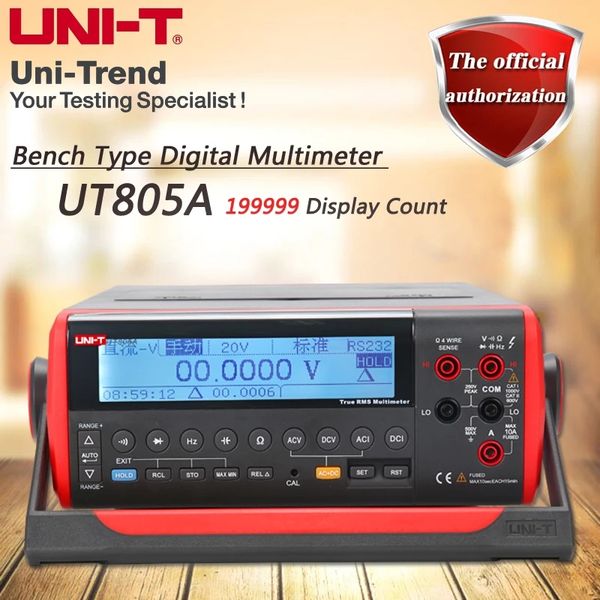UNI-T UT805A True RMS LCD Multimetri digitali da banco da tavolo Volt Amp Ohm Capacità Hz Tester 199999 Conteggi ad alta precisione