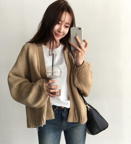 

e8t3g autumn student korean short style lazy loose knitted chic coat sweater cardigan sweater coat new girl mfqhj, White;black