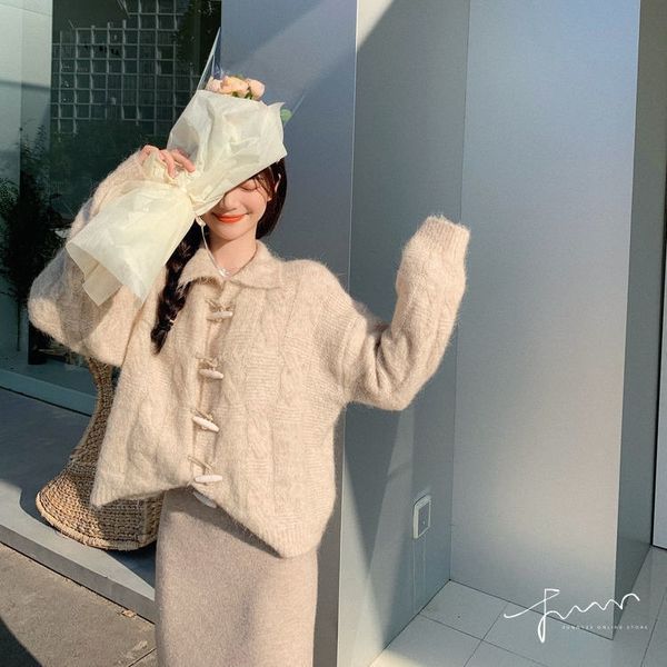 

2021 new cardigan women casual knitted sweater coat female sweet long sleeve korean knitwear lady outwear autumn em38, White;black