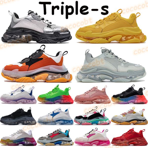 

triple-s clear sole platform shoes men women neon green yellow bordeaux red black beige grey gold dust pink light pink mens running sneakers