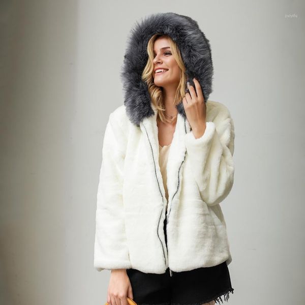 

autumn winter warm plush fake fur hooded fur coat thicken overcoat black white elegant shaggy women faux coat streetwear1