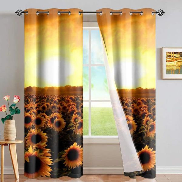 

curtain & drapes darmian 3d sunflower sea print panel living room blackout grommet curtains set thermal insulated window dressing drape