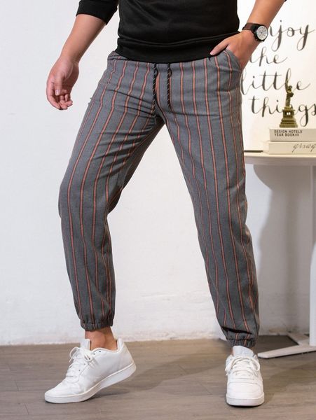 

men vertical striped drawstring waist pants 71qn#, Black