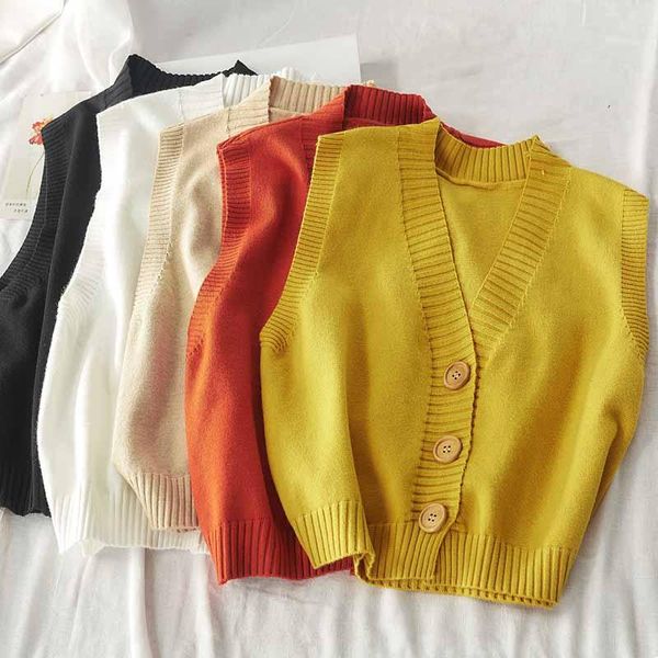

2020 women casual sweater vest sleeveless waistcoat knitted vest for women spring autumn simple colour single-breasted, Black;white
