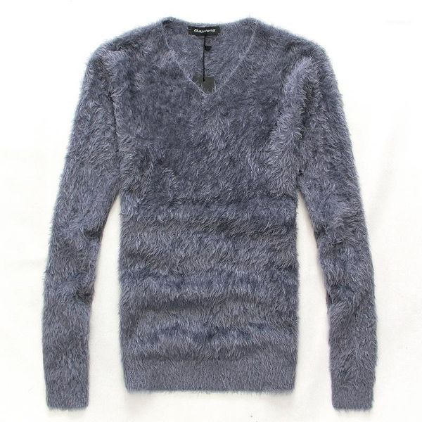 

men's sweaters wholesale- 2021 winter arrival clothing male fashion slim v-neck pullover mohair sweater & bottoming shirt men casual, White;black