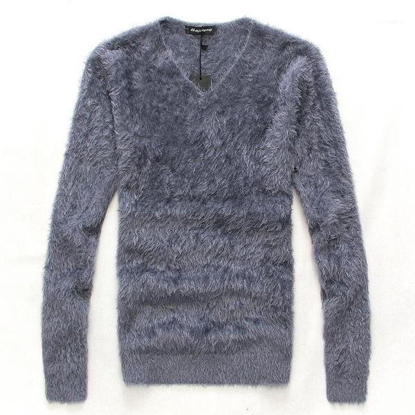 Maglioni da uomo all'ingrosso-2021 arrivo invernale abbigliamento moda maschile sottile pullover con scollo a V maglione di mohair camicia che fondo uomo casual top M