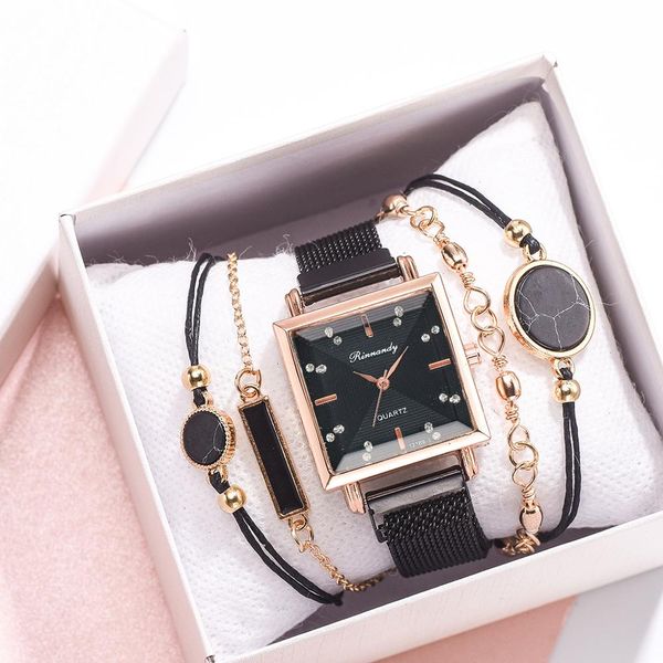 

luxury 5pcs watches set luxury bracelet & bangle ladies quartz clock wrist watch women square style sports women watch gift fashion design, Slivery;brown