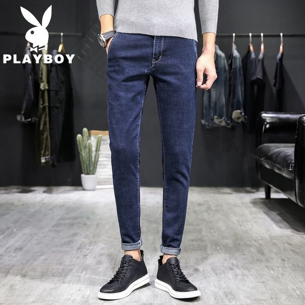 

wsuje случайных осенние зимние мужские тонкий и брюки падают 2019 черного случайных брюки мужских джинсов корейской playboy упругого jeansje, Blue
