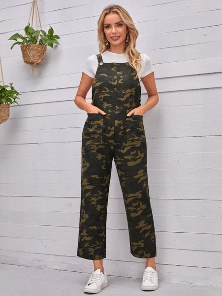 

emery rose camo print dual pocket overalls v9kq#, White