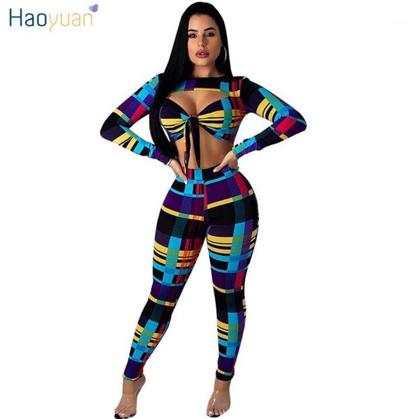 

haoyuan 2 piece set women tracksuit long sleeve crop and pants sweat suits club matching outfits fall two piece clothes1, White