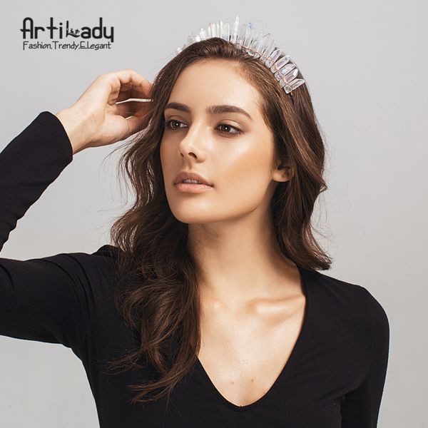

artilady raw crystal hairbands handmade crown tiara headbands angel crown hair jewelry for women 210202, Silver