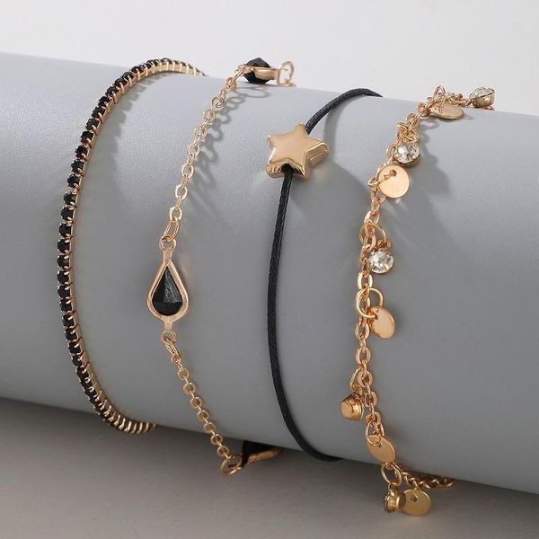 

charm bracelets huatang boho star crystal pendant bracelet set for women multilayer tennis chains adjustable female party cuff jewelry, Golden;silver