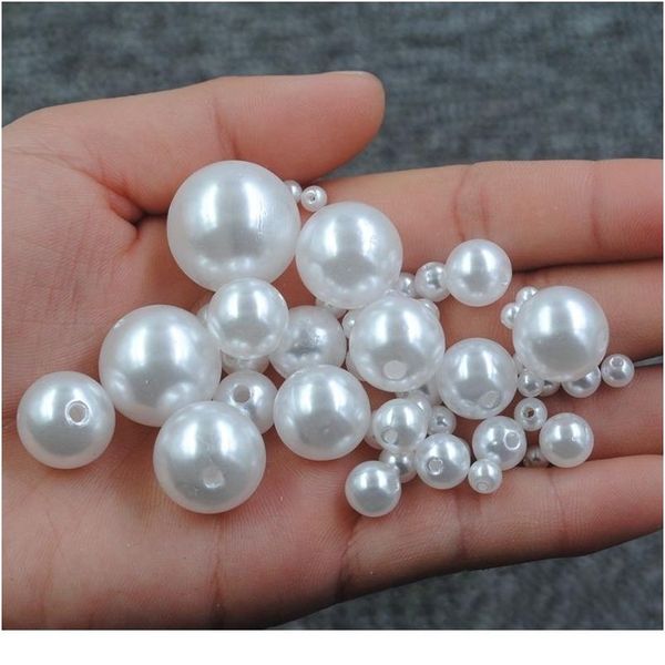 

10-400pcs/lot 3-20mm acrylic round white straight holes abs imitation pearl beads for diy bracelet jewelry making sqclqe
