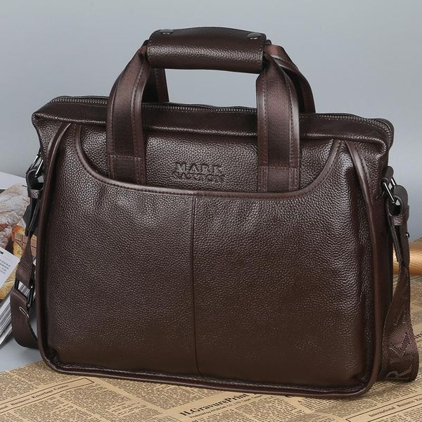 

guarantee genuine cow leather men business briefcase fashion 13" lapbag handbags