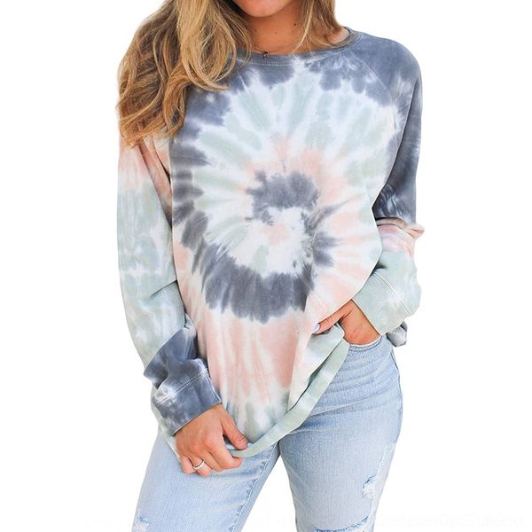 

jtiop 2020 women's tie-dyed printed round sweatersweaterneck long sleeve loose sweater round women's sweaterprinted 2020 pullover, Black