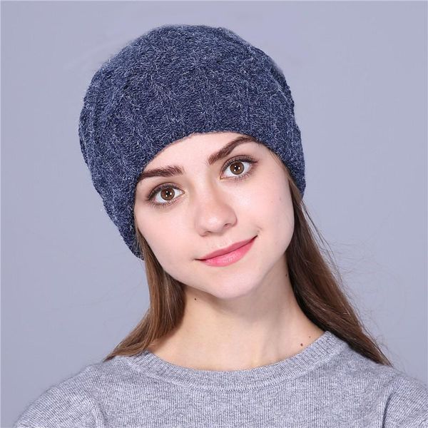 

beanie/skull caps xthree double layer keep warm winter hat for women girl 's knitted cotton beanies cap thick female, Blue;gray
