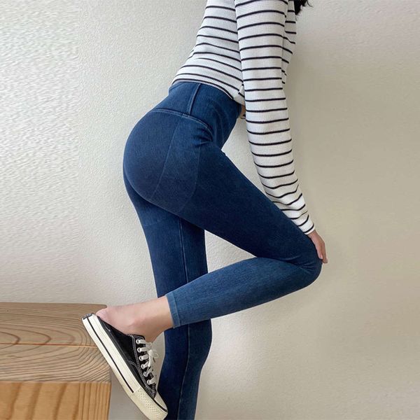

shark skin leggings women's trousers wear autumn and winter jeans barbie thin leg pressure tight high waist hip lifting yoga, Black