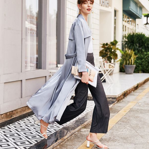 

ael women's long trench windbreaker outwear cardigan thin women satin blouses shirts overlong summer women female lj201128, Tan;black