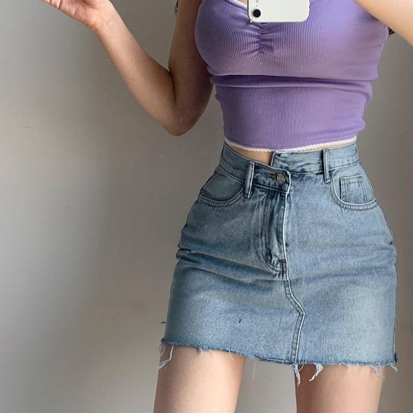 Gonne Donne Autunno Autunno Irregolare High Waist Denim Skirt Breve Gonna Coreano Slim Slim Sexy Girl Girl Girl Girl Skurts Sweet Y8TL