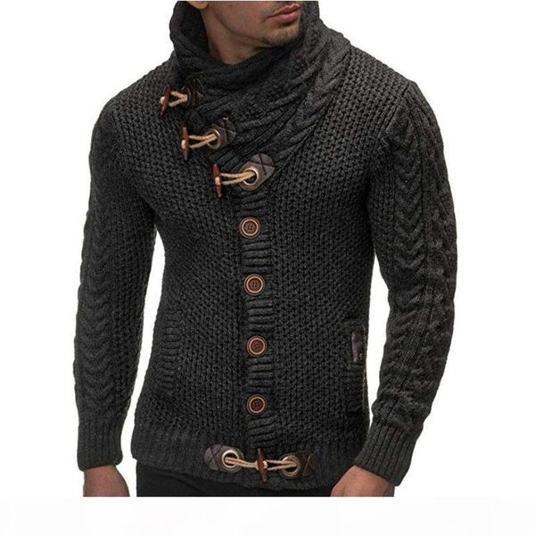 

spring autumn sweaters men large size single button and horn button sweater turtle neck black gray white brown cardigans men's sweaters, White;black