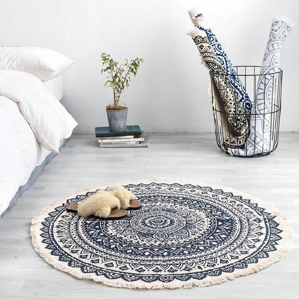 

retro bohemian hand woven cotton linen carpet rug ethnic style bedside rug geometric floor mat home bedroom carpet home decor1