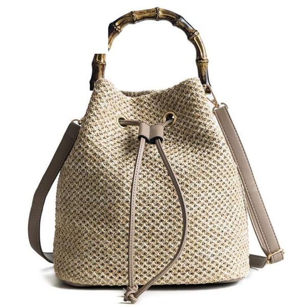 

zzslhl handmade women summer beach straw bags bucket crossbody shoulder bags female rattan messenger bag hard handle bag