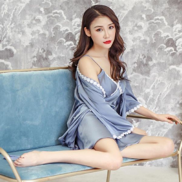 

women pajamas set silk nightwear long sleeved sleepwear summer sleep clothing ladies'satin 2 pcs nighties nightdress suit1, Black;red