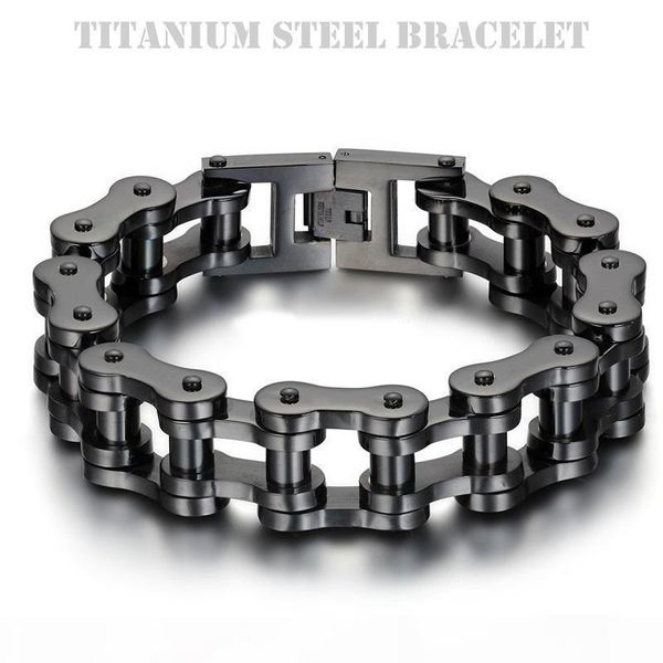 

titanium steel ip black plating biker bicycle chains bracelet punk wristbands brace lace male trendy jewelry 23cm