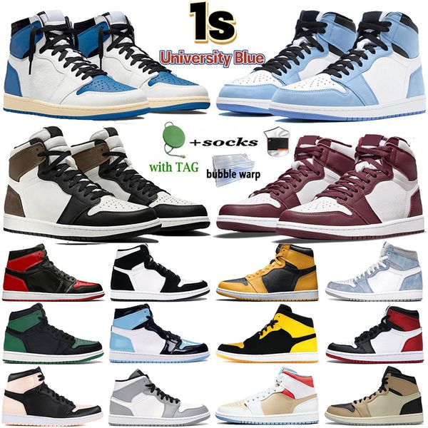 

mens jumpman 1 high og basketball shoes 1s university blue electro orange dark mocha bred shadow unc twist men women sneakers trainers size