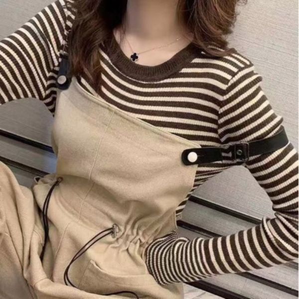 

fbn6p autumn t-shirt winter korean fashion and long sleeve striped slim t-shirt coat versatile chic exkob, White;black