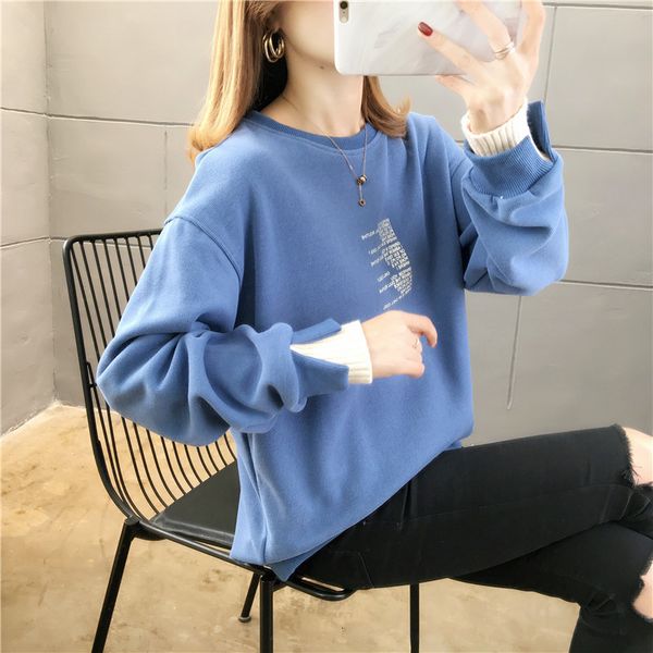 

2021 autumn new hoodies long sleeve women sweatshirts fashion korean style fake two pieces pullover loose o-neck casual mujer 140 h7wx, Black