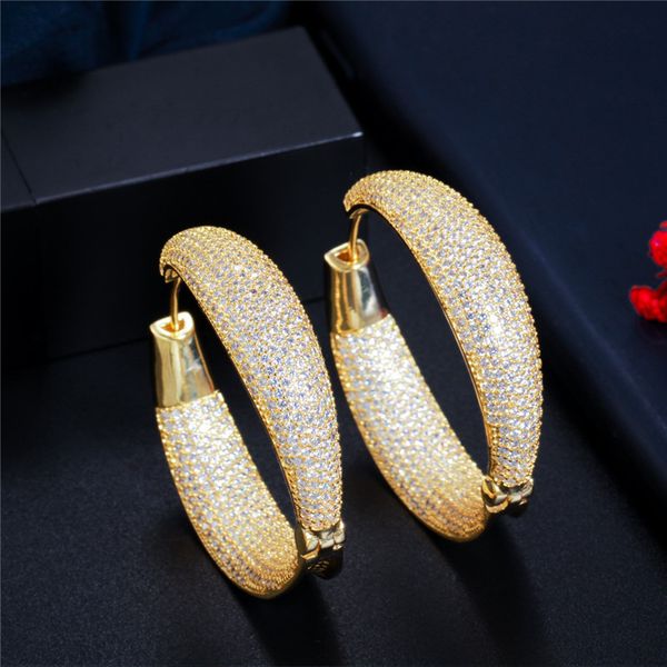 

18k yellow gold plated full bling cz hoop earrings for party wedding gift for women, Golden;silver