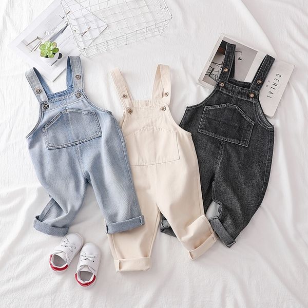

baby denim pants boys girls casual straight pants baby girl clothes infant jeans trousers overalls cute jumpsuits bib pants y200704, Blue