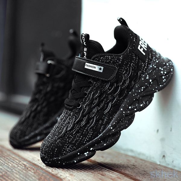 

skhek summer breathable outdoor kids girls boys light sneakers anti-slip mesh casual running shoes for children, Black;red