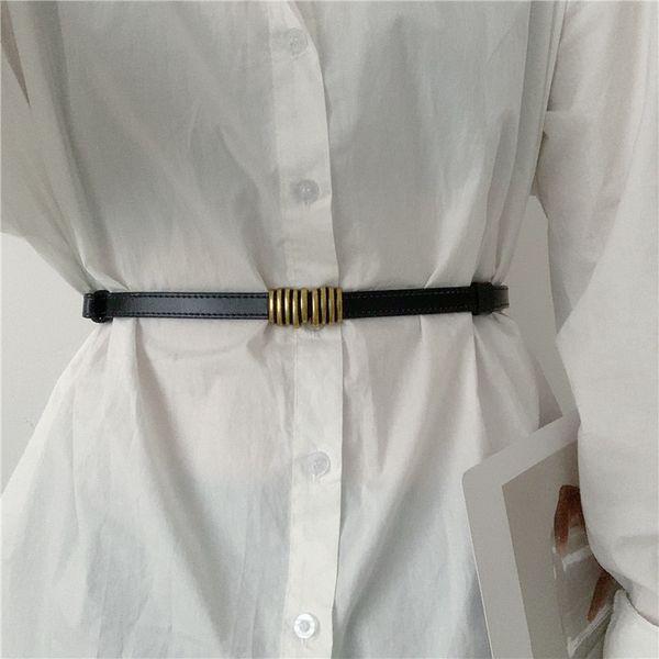 

korean hook adjustable belt for women decoration versatile leather fashion thin black ins style skirt simple, Black;brown