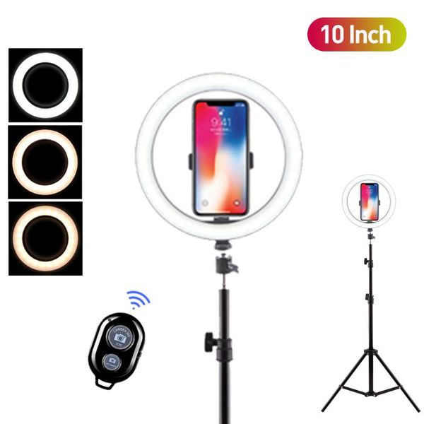 

10 Inch Ring LED Light with Tripods Stand Holder for Mobile phone Selfie Photographic Youtube Live Studio Makeup
