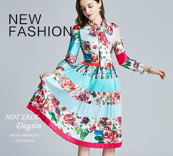 

2021 fashion elegant dresses of women,beauty printing midi skirts,long sleeve stand neck lady's dress,girl's pleated dresses, Black;gray