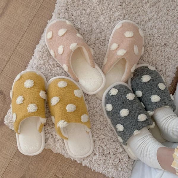 

women cotton indoor home slippers polka dot casual shoes for women ladies warm plush soft bedroom flip flops 2020 female new, Black