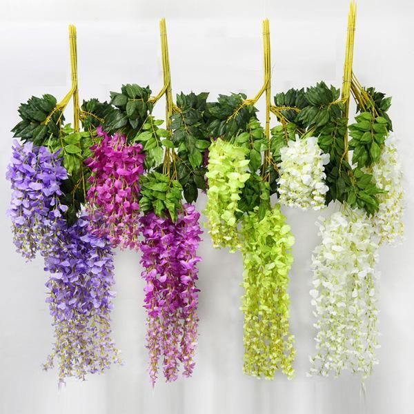 Glicine decorazione di nozze fiore artificiale glicine fiore di seta Lungo 110 CM Bianco Viola Rosso Verde1