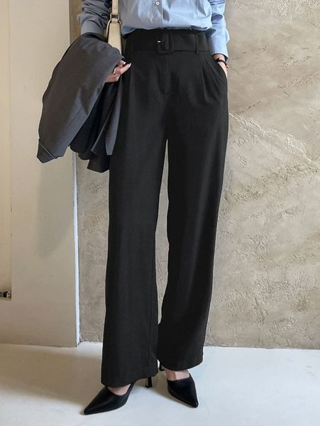 

dazy high waist plicated detail belted pants 54tr#, Black;white