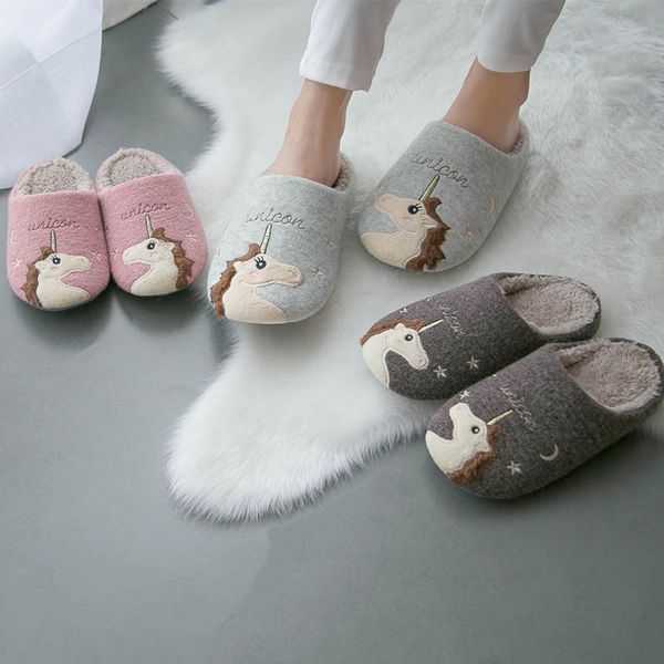 Pantofole da donna invernali animale carino pelliccia di unicorno scarpa da casa per interni ragazza femminile diapositive pantofole da casa in cotone memory foam antiscivolo X1020