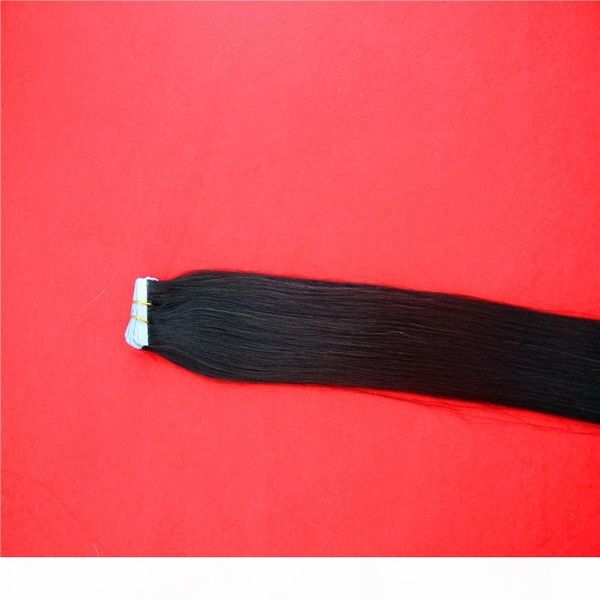 

tape in remy human hair straight double drawn skin weft seamless human hair extensions 1pcs 100g, Black